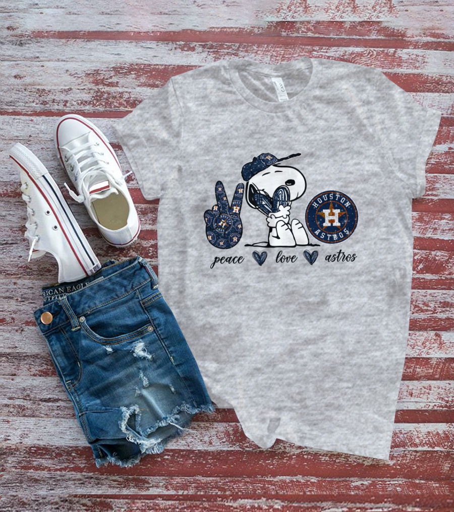Peace Love Houston Astros Snoopy Vintage Baseball Fan T-Shirt