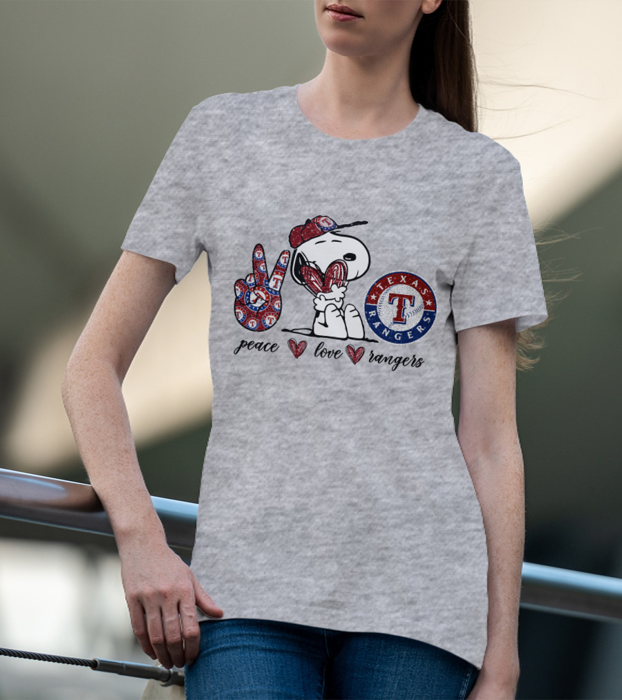 Peace Love Texas Rangers Snoopy Baseball Fan T-Shirt