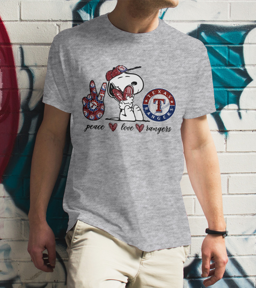 Peace Love Texas Rangers Snoopy Baseball Fan T-Shirt