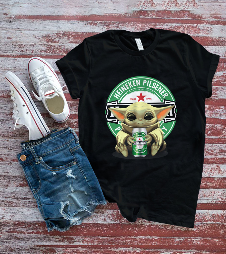 Heineken Pilsener Baby Yoda Holding Heineken Lager Beer Can T-Shirt