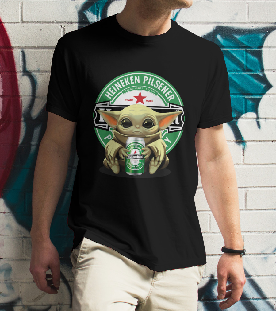 Heineken Pilsener Baby Yoda Holding Heineken Lager Beer Can T-Shirt