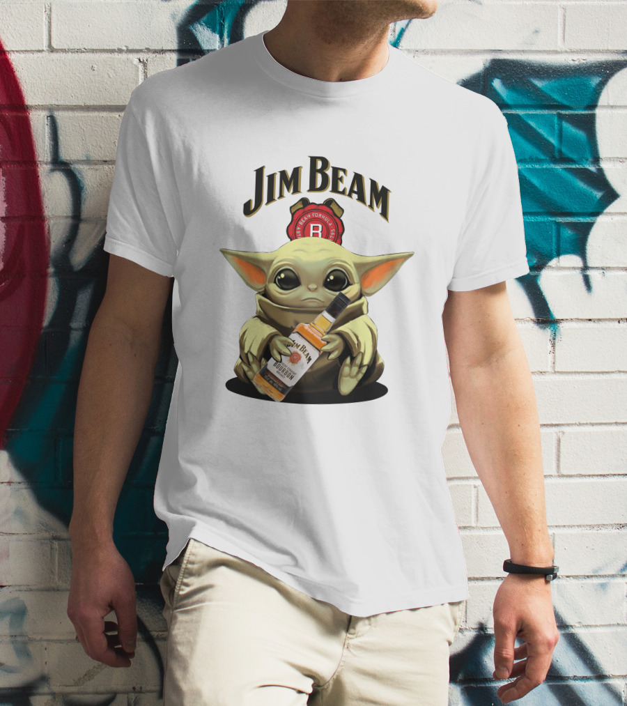 Jim Beam Baby Yoda Holding Bourbon Bottle T-Shirt