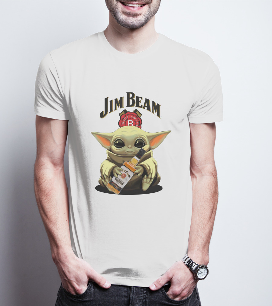 Jim Beam Baby Yoda Holding Bourbon Bottle T-Shirt