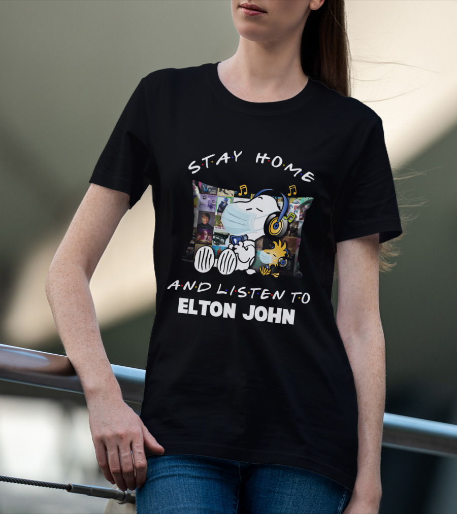 Stay Home And Listen To Elton John With Snoopy Masked Headphones T-Shirt
