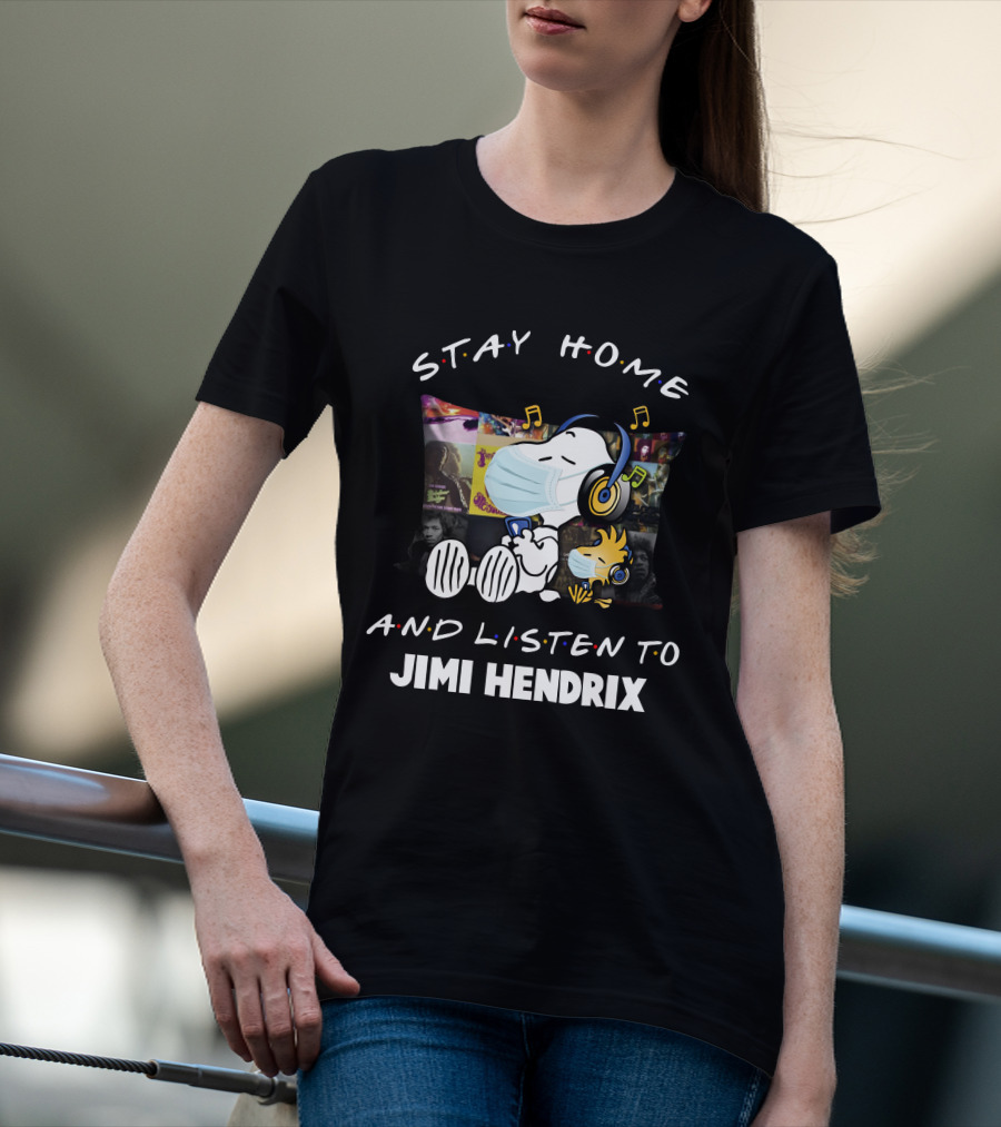 Stay Home And Listen To Jimi Hendrix Snoopy Woodstock Pillow Mask T-Shirt