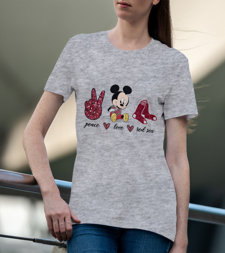 Peace Love Mickey Mouse Boston Red Sox T-Shirt