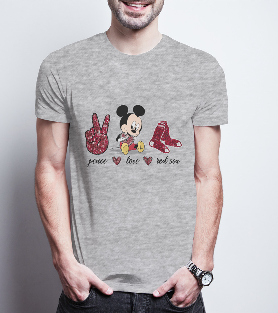 Peace Love Mickey Mouse Boston Red Sox T-Shirt