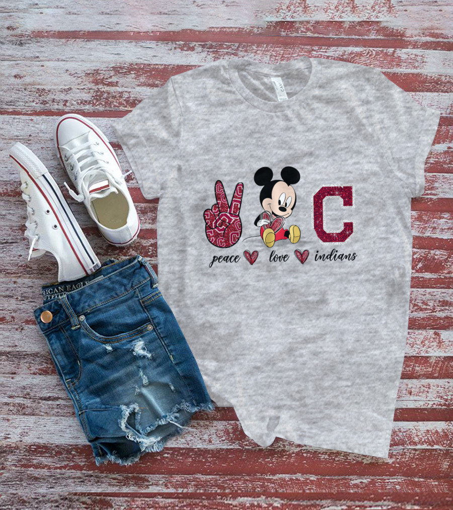 Peace Love Indians Mickey Mouse Cleveland T-Shirt