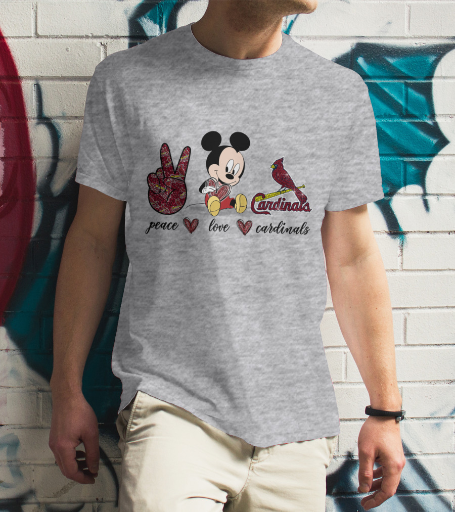 Peace Love Mickey Mouse St Louis Cardinals T-Shirt