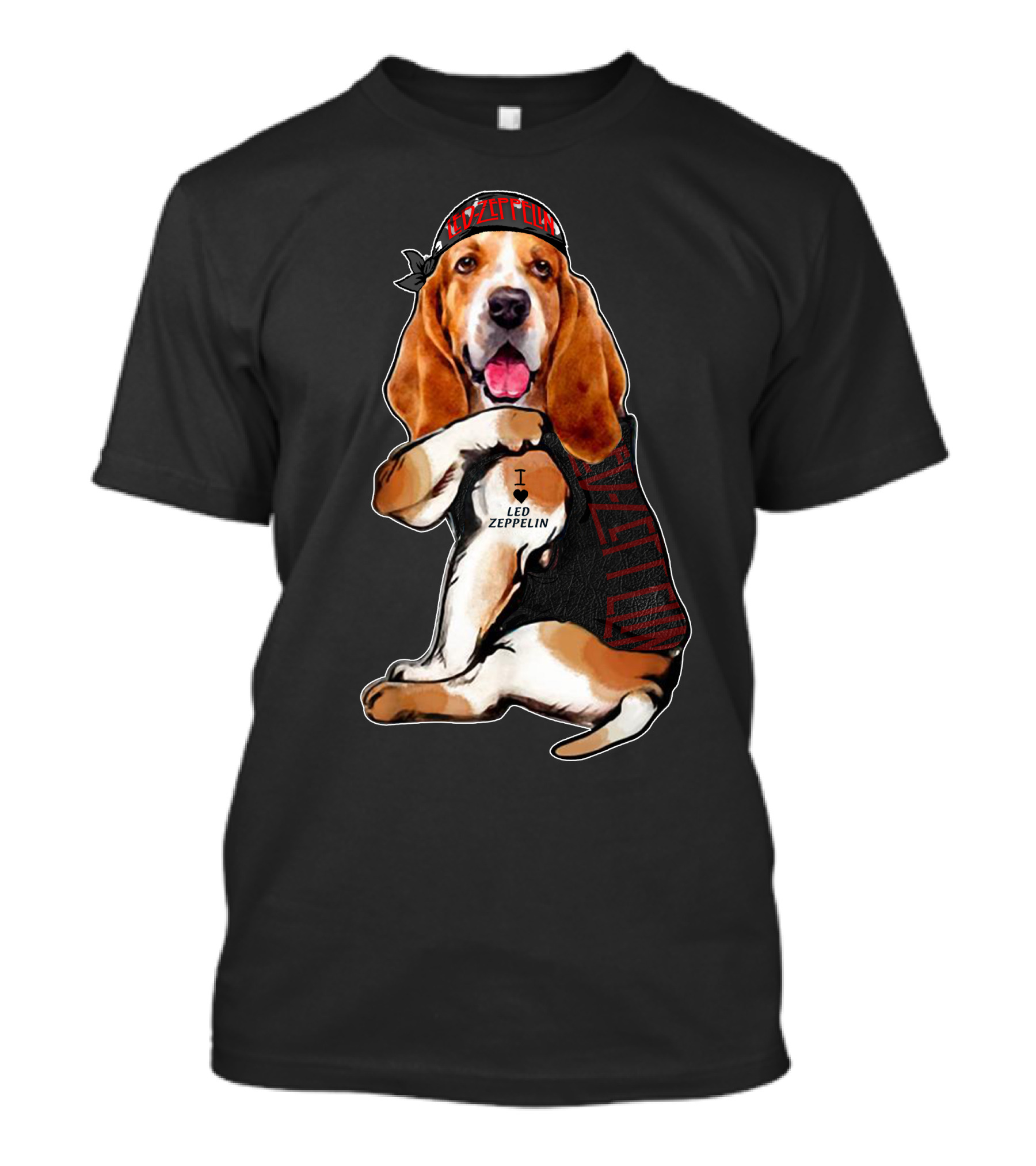 I Love Led Zeppelin Basset Hound Wearing Bandana T-Shirt