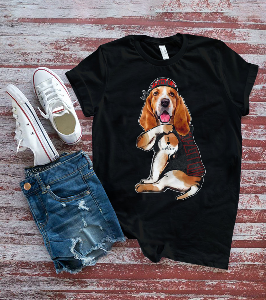 I Love Led Zeppelin Basset Hound Wearing Bandana T-Shirt
