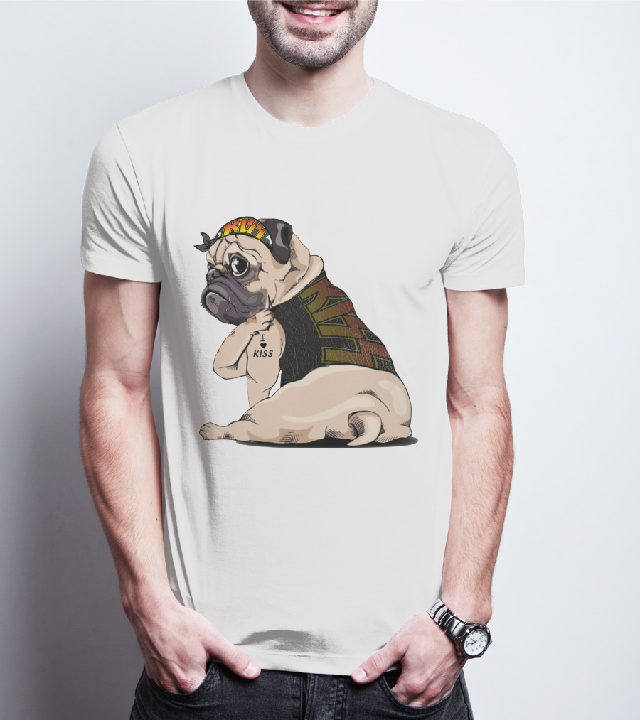 Kiss Bandana Pug With I Love Kiss Tattoo T-Shirt