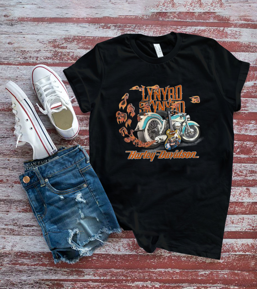 Lynyrd Skynyrd Harley Davidson Vintage Motorcycle And Guitar T-Shirt