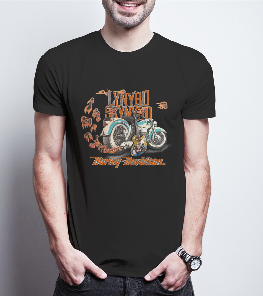 Lynyrd Skynyrd Harley Davidson Vintage Motorcycle And Guitar T-Shirt