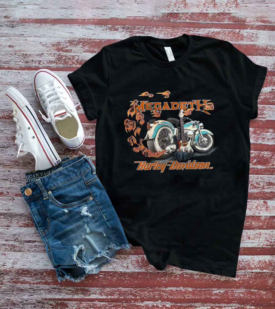 Megadeth Harley Davidson Motorcycle And Electric Guitar T-Shirt