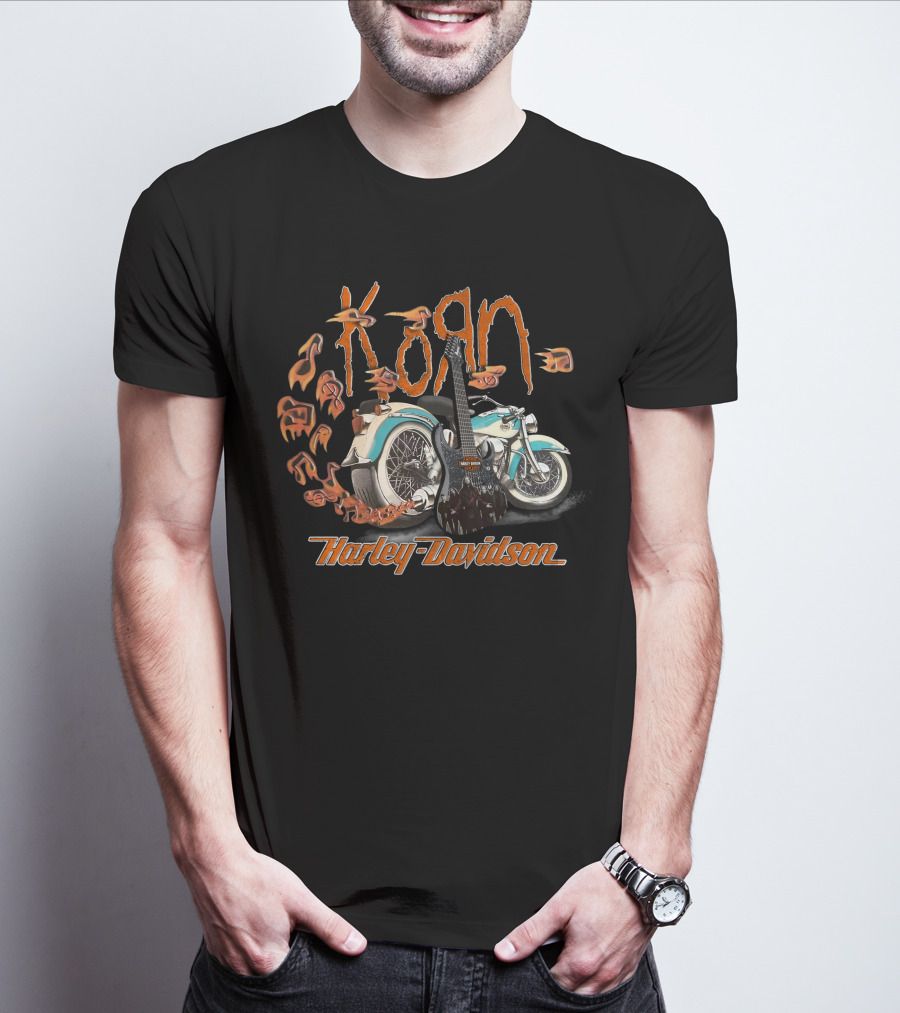 Korn Harley Davidson Motorcycle 20Hdm Guitar Flames T-Shirt