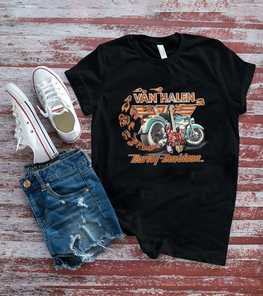 Van Halen Harley Davidson Motorcycles Flames Guitar 20Hdm T-Shirt