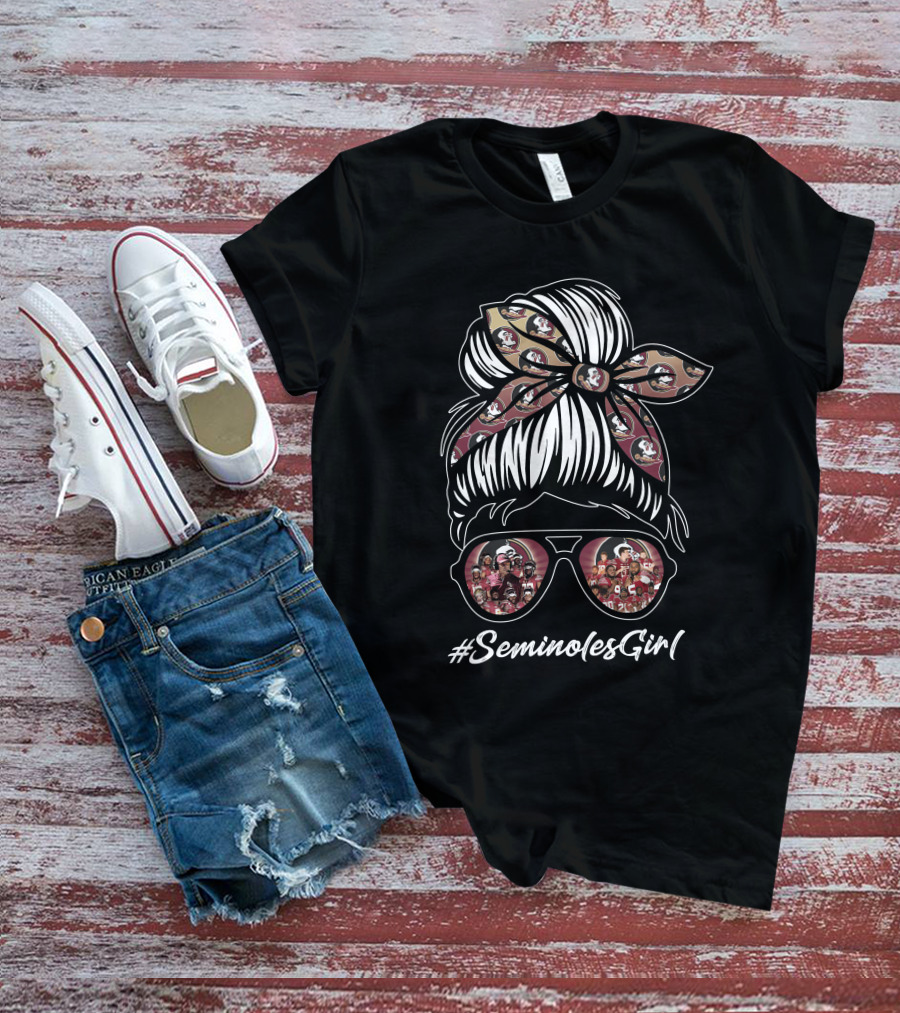 SeminolesGirl Florida State Fans Pattern Hair Bow Sunglasses T-Shirt