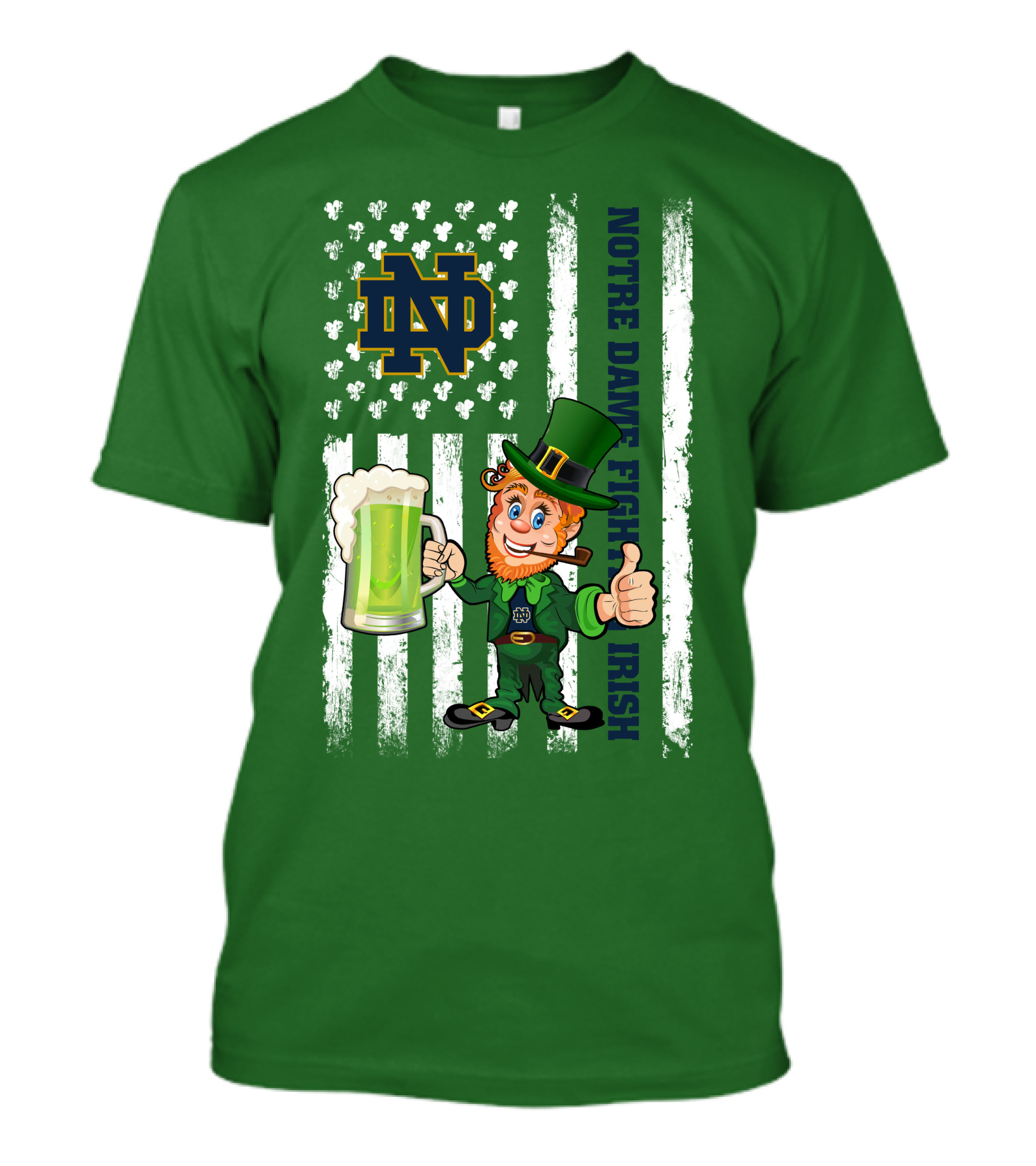 Notre Dame Fighting Irish Leprechaun With Beer And Shamrock Flag T-Shirt