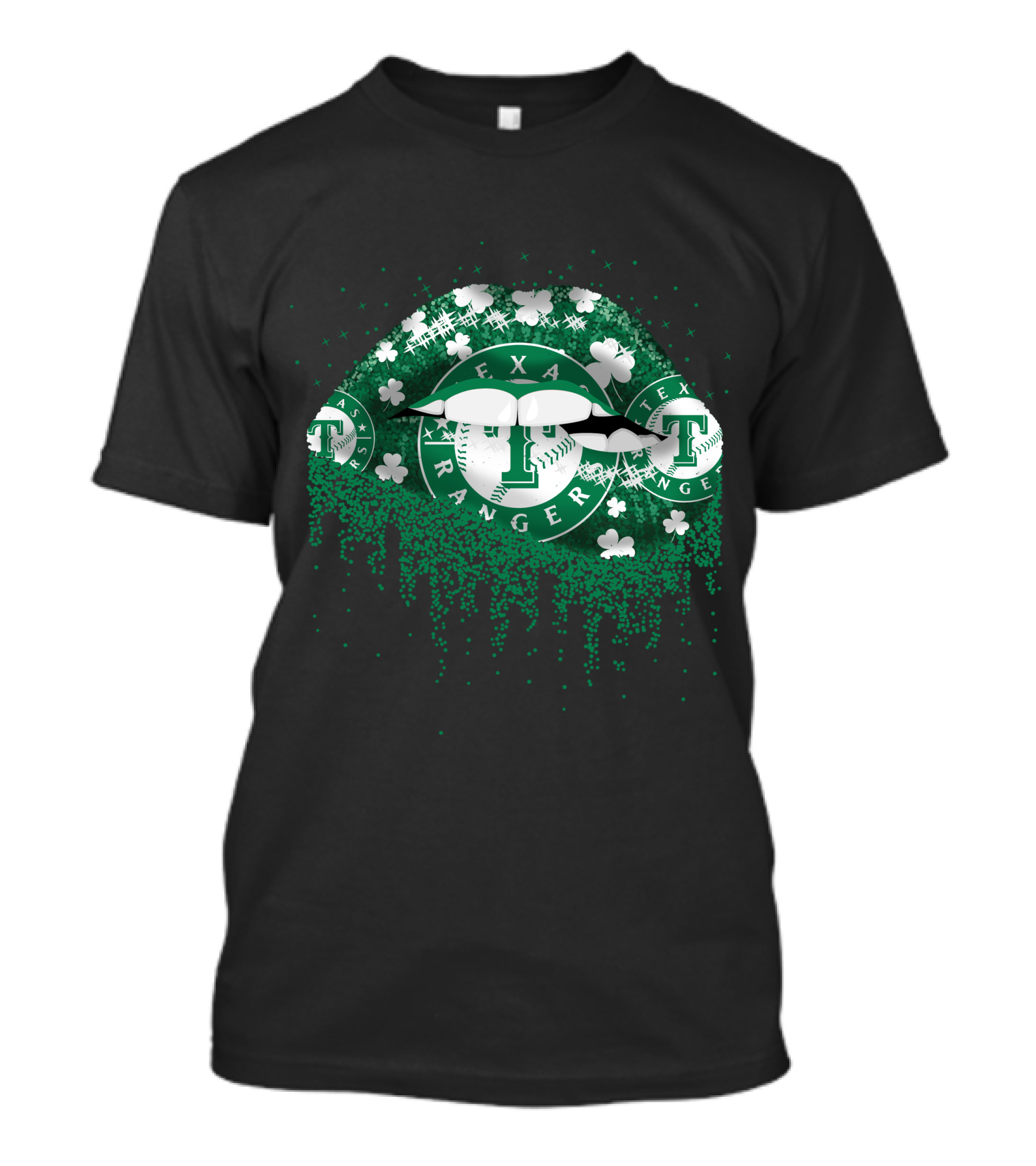 Texas Rangers Green Shamrock Lips T-Shirt