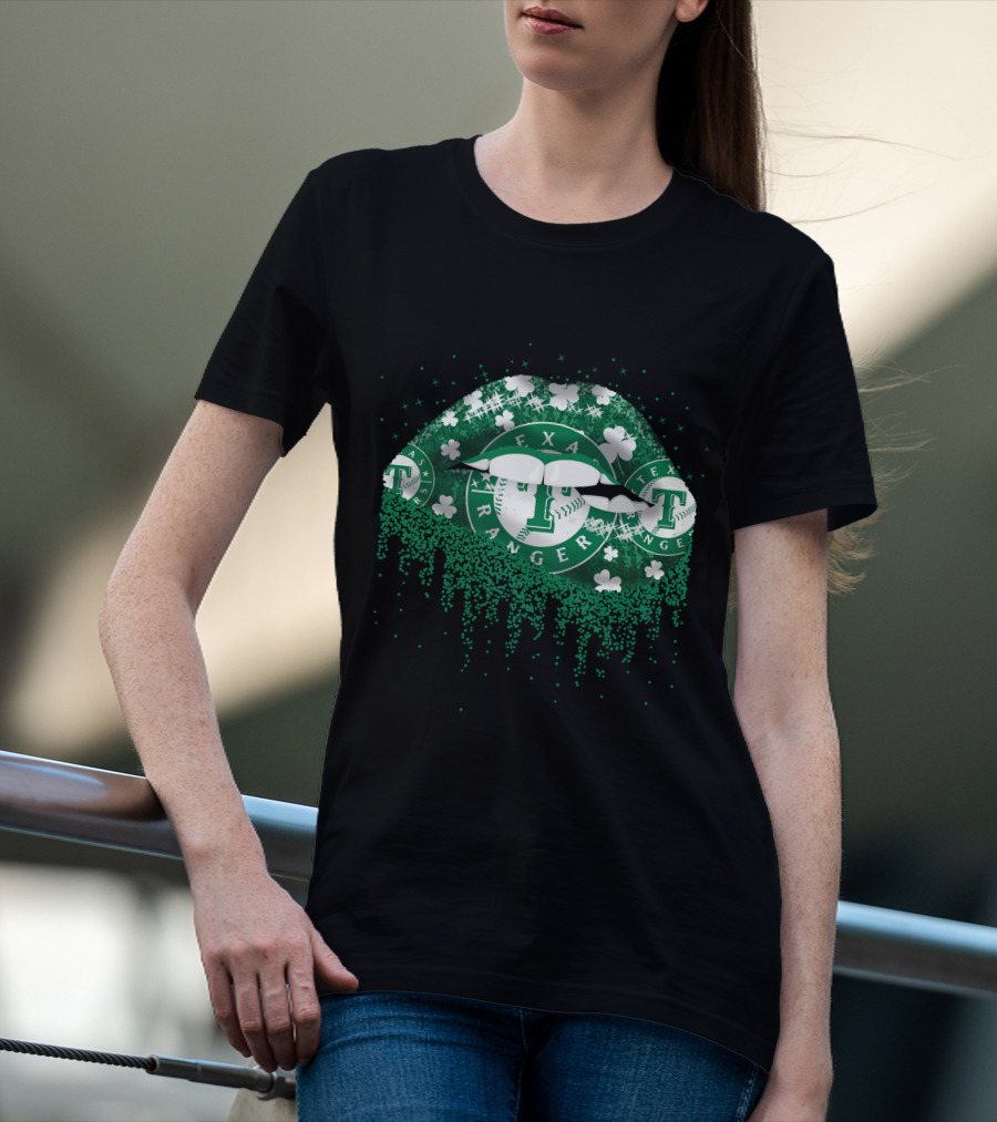 Texas Rangers Green Shamrock Lips T-Shirt