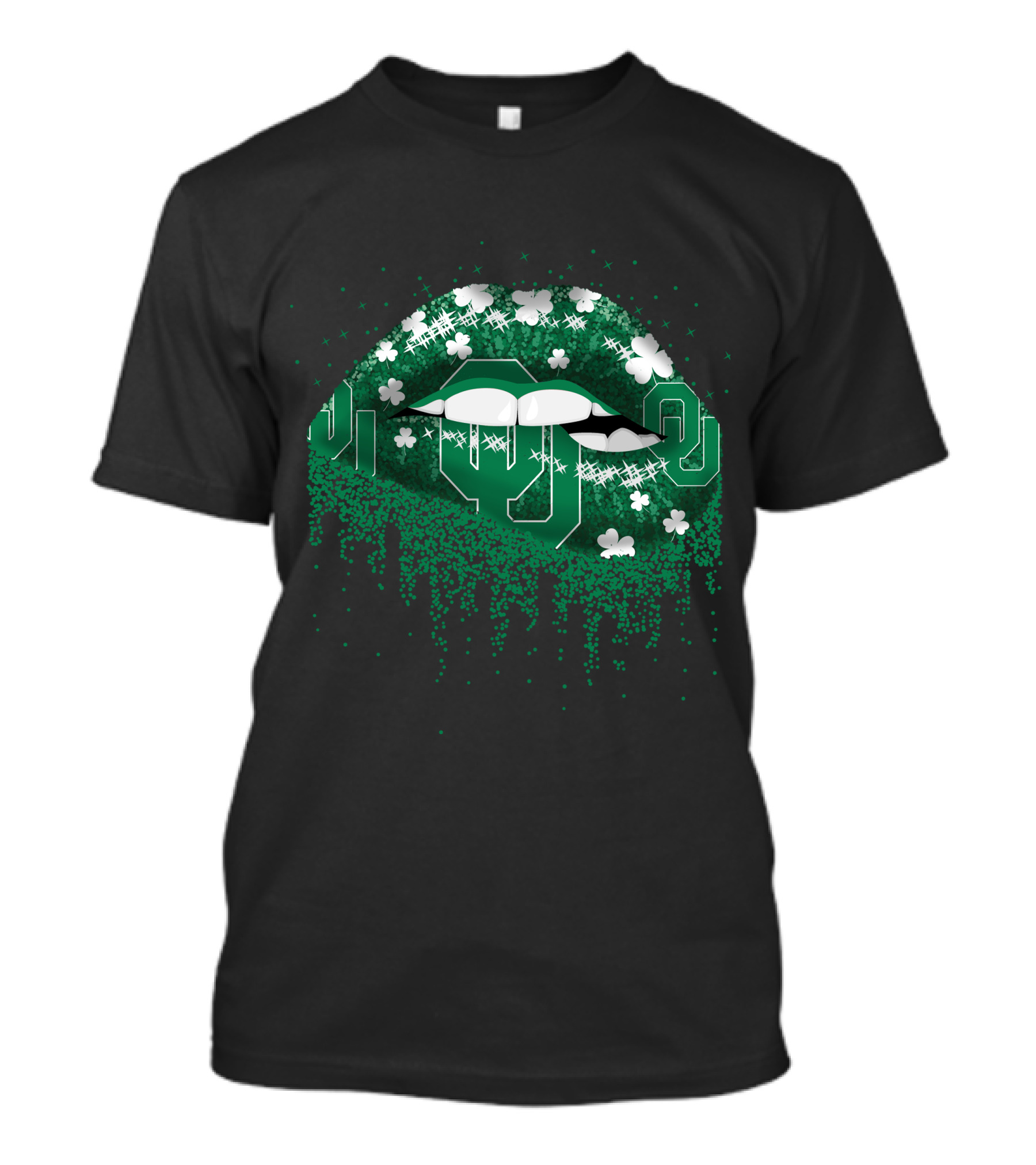 Oklahoma Sooners Lips Green Shamrock Sparkle T-Shirt