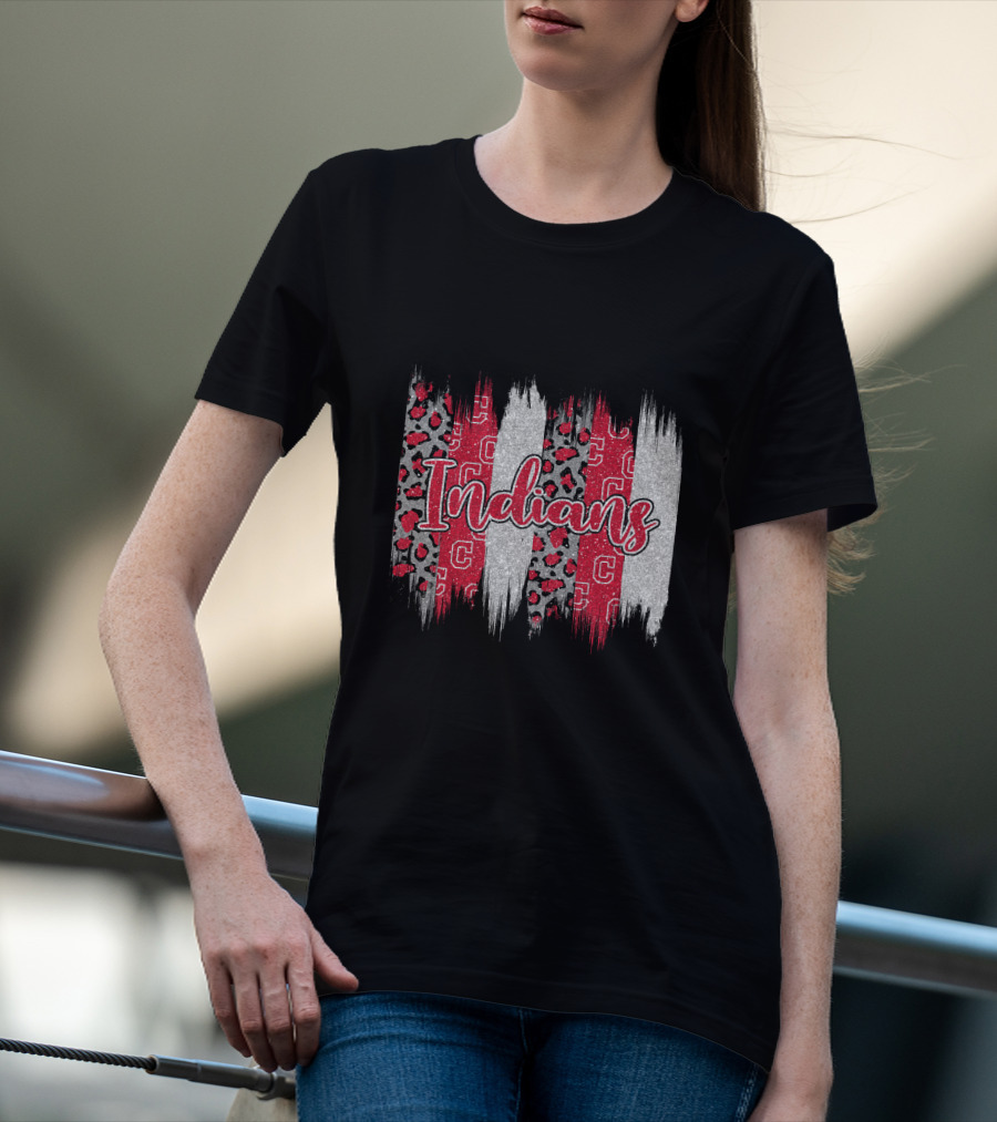 Indians Red Gray Leopard Brushstroke T-Shirt