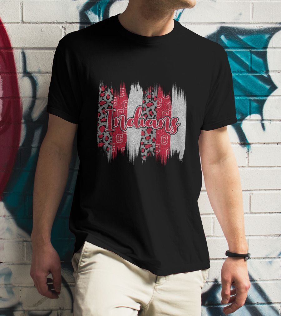 Indians Red Gray Leopard Brushstroke T-Shirt