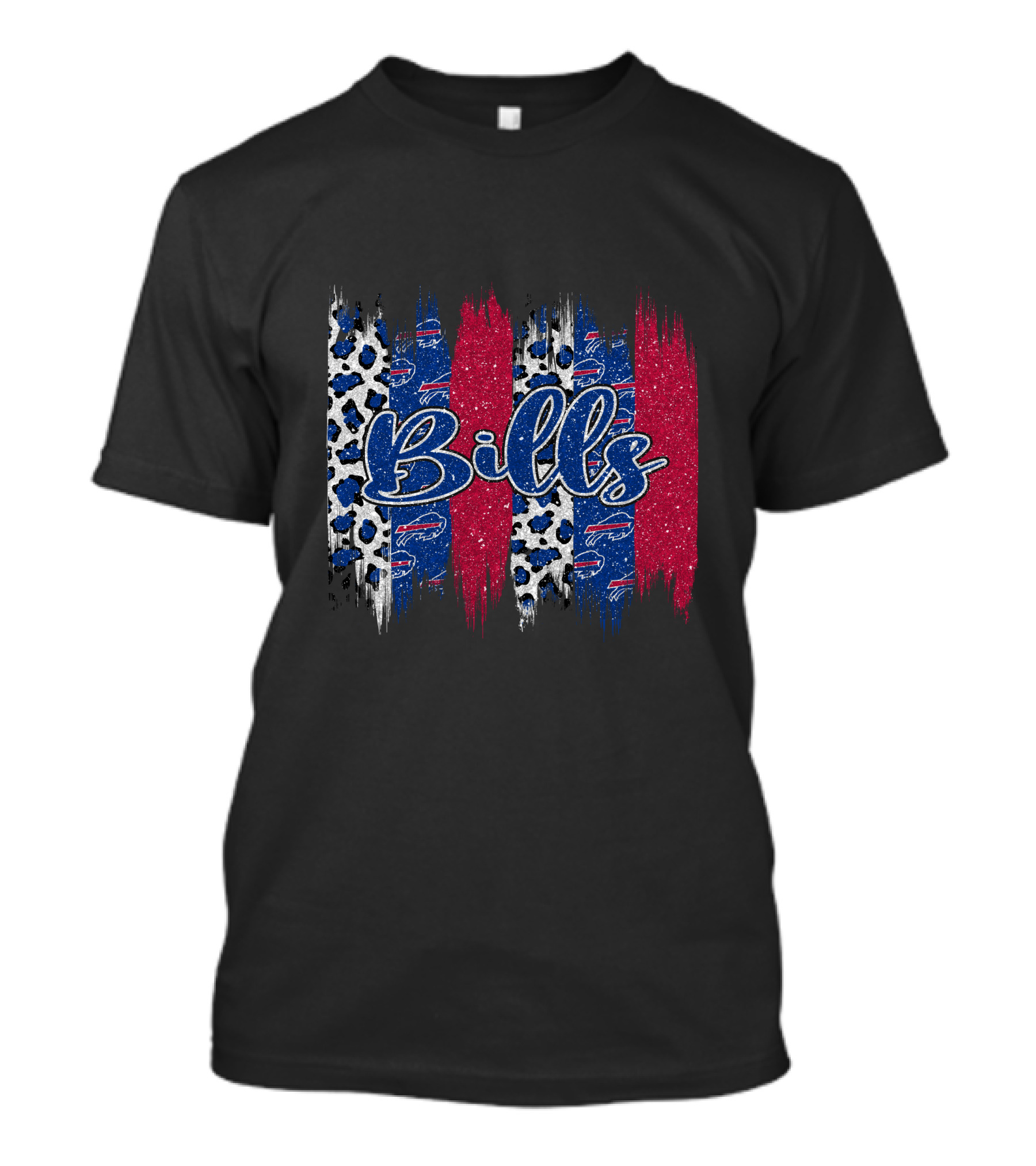 Bills Brushstroke Leopard Glitter Red Blue Stripes T-Shirt