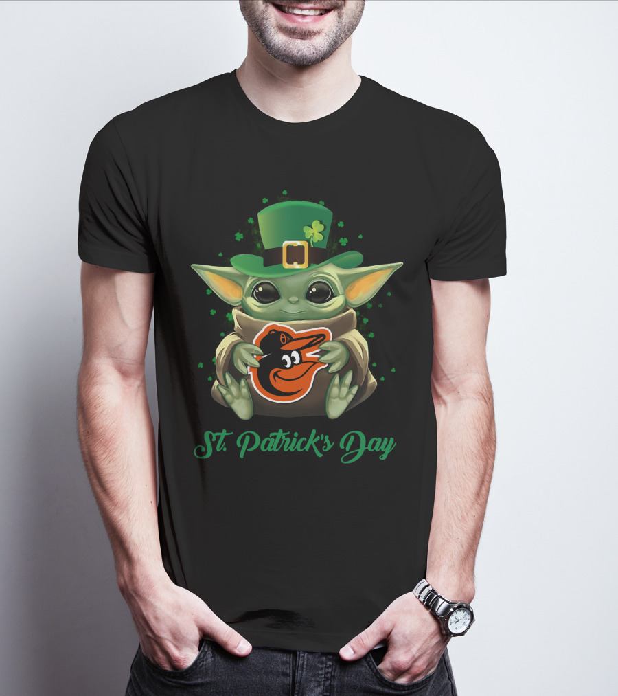 St. Patrick's Day Baltimore Orioles Baby Yoda T-Shirt