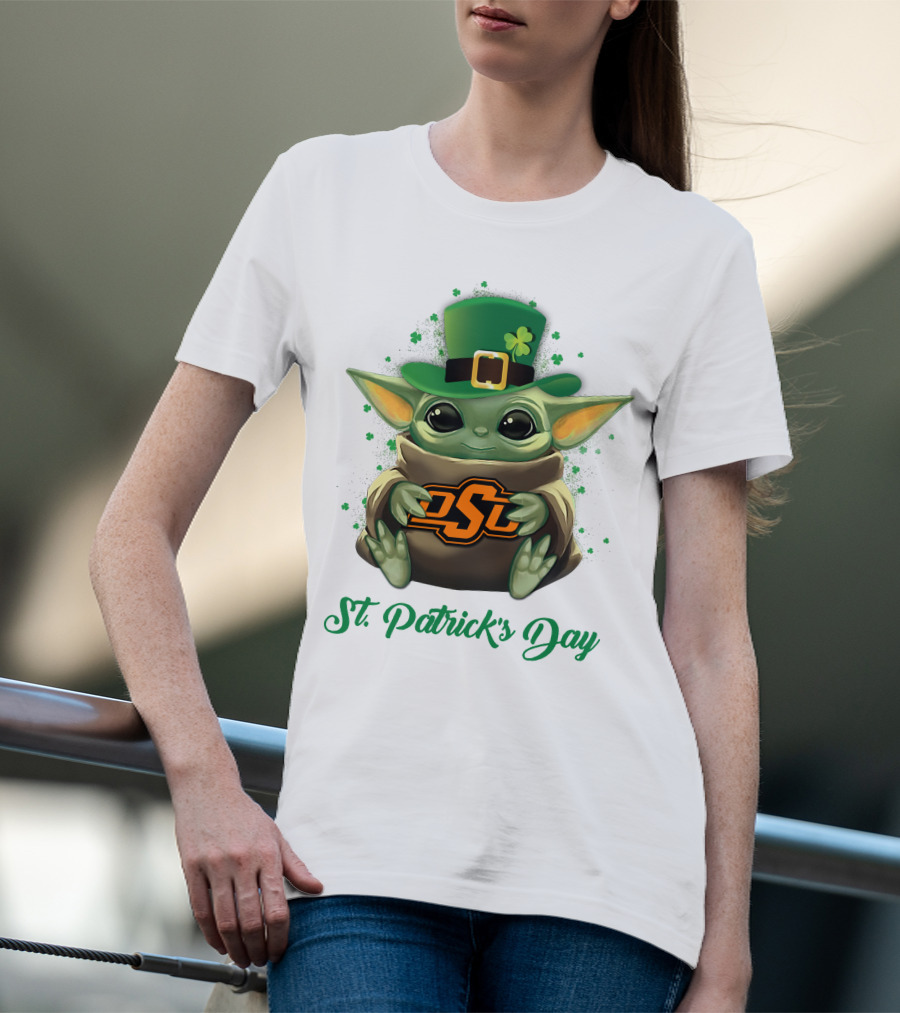 Oklahoma State Cowboys Baby Yoda St. Patrick's Day T-Shirt