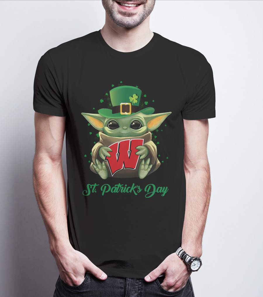 St. Patrick's Day Baby Yoda Wisconsin Badgers T-Shirt