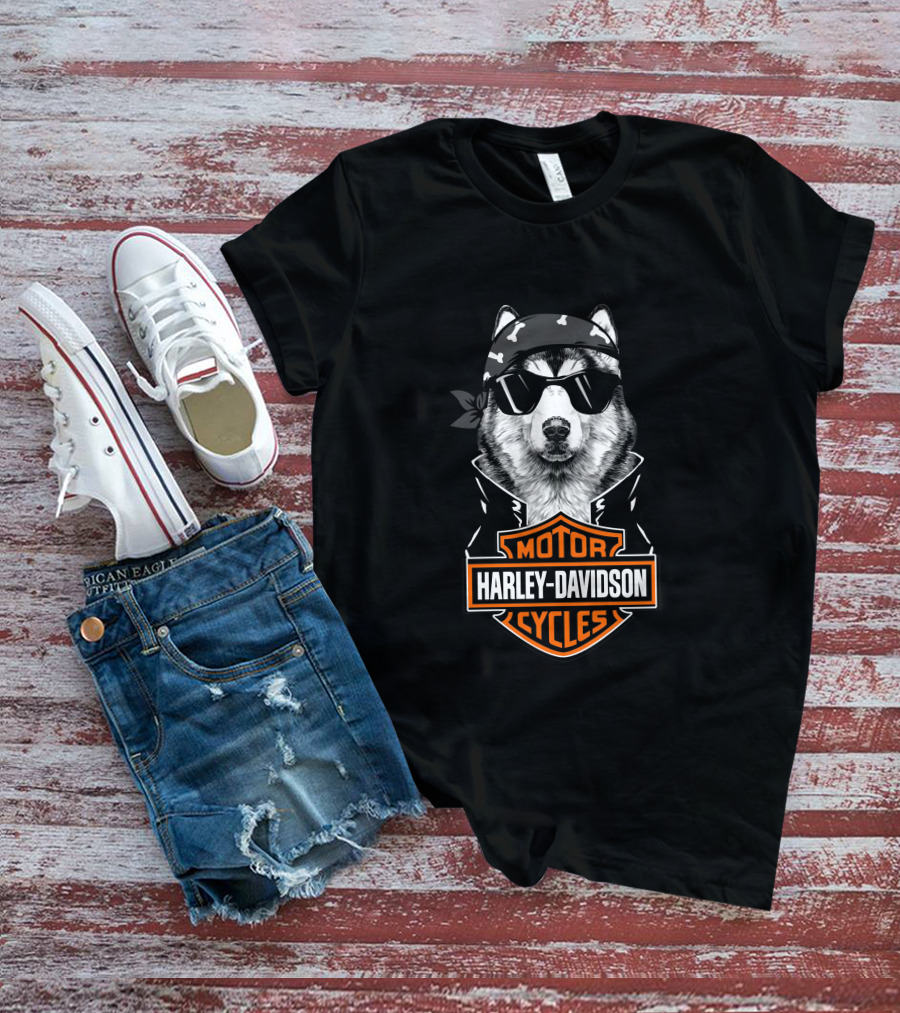 Alaskan Malamute Harley Davidson Motorcycles T-Shirt