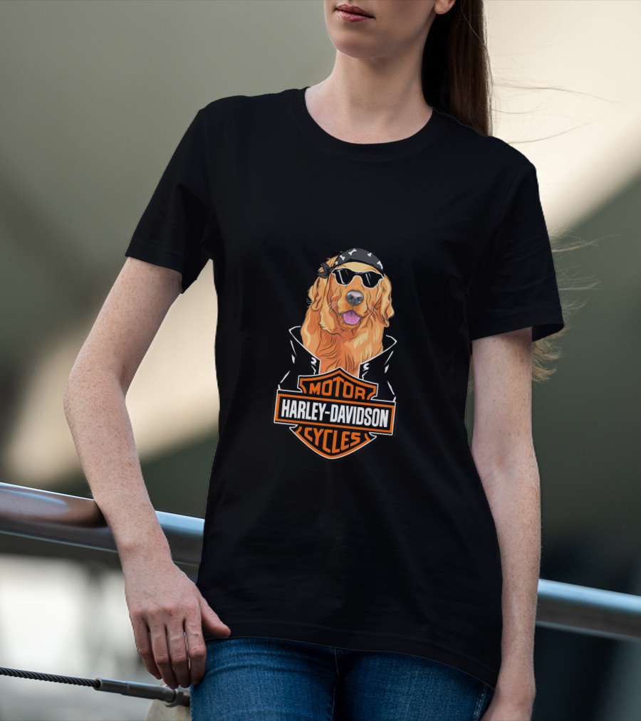 Golden Retriever Harley Davidson Motorcycle Logo T-Shirt