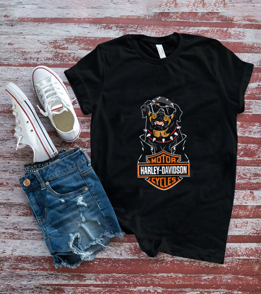 Harley Davidson Motorcycles Rottweiler Riding Biker Style T-Shirt