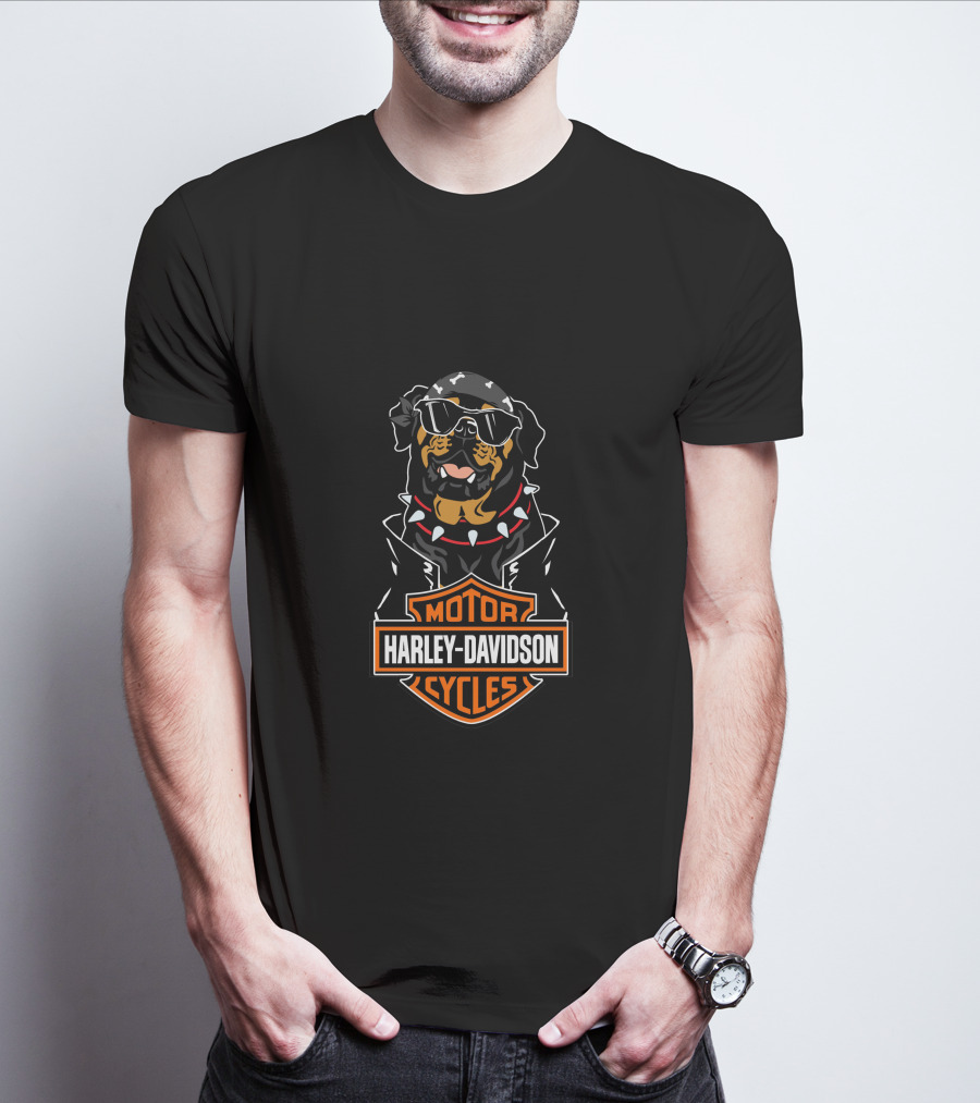 Harley Davidson Motorcycles Rottweiler Riding Biker Style T-Shirt