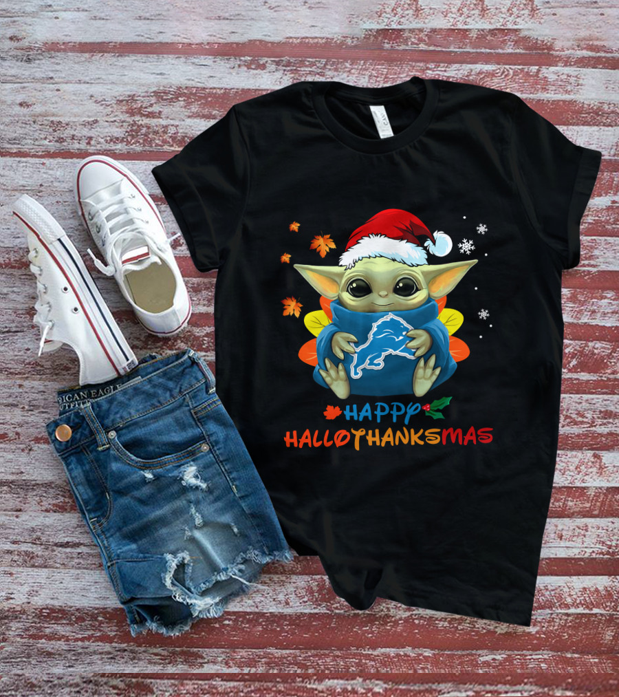 Happy Hallothanksmas Detroit Lions Baby Yoda Holiday 505 L1PTT T-Shirt