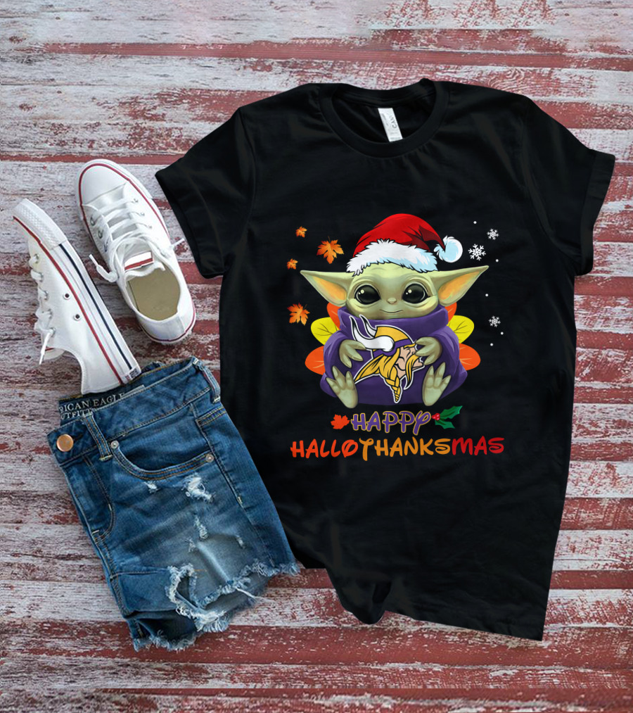 Happy Hallothanksmas Minnesota Vikings Baby Yoda 505 L1PTT T-Shirt
