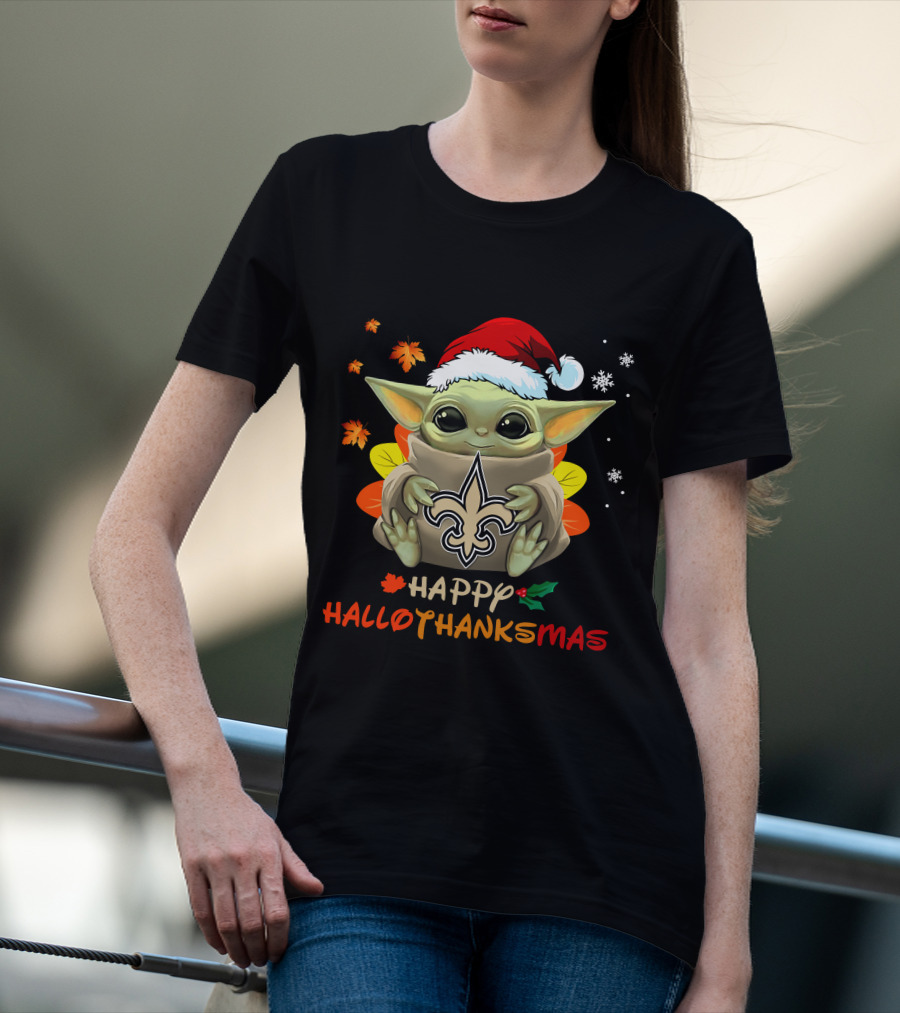 Happy Hallothanksmas New Orleans Saints Baby Yoda Holiday 505 L1PTT T-Shirt