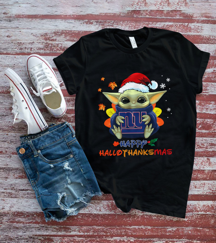 New York Giants Baby Yoda Happy Hallothanksmas T-Shirt