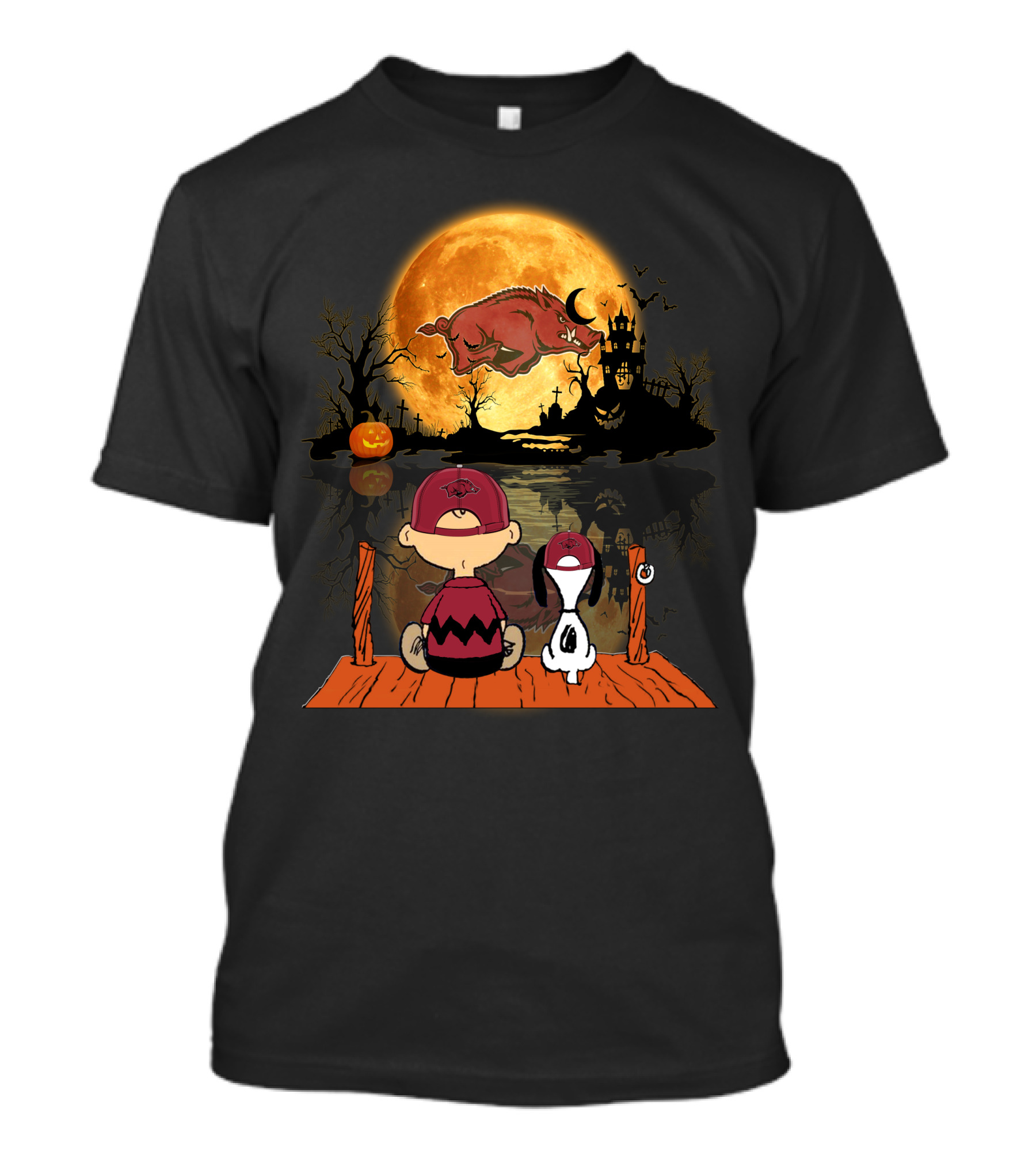 Arkansas Razorbacks Halloween Peanuts Moon Silhouette T-Shirt