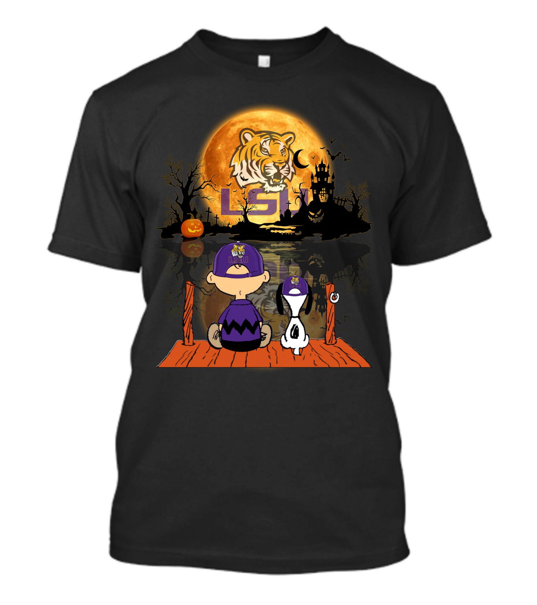 LSU Tigers Halloween Full Moon Pumpkin  T-Shirt