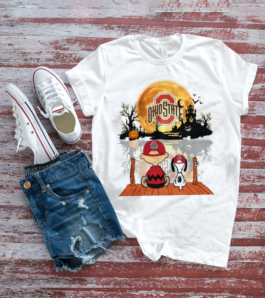 Ohio State Buckeyes Halloween Moon Charlie And Snoopy 495 T-Shirt