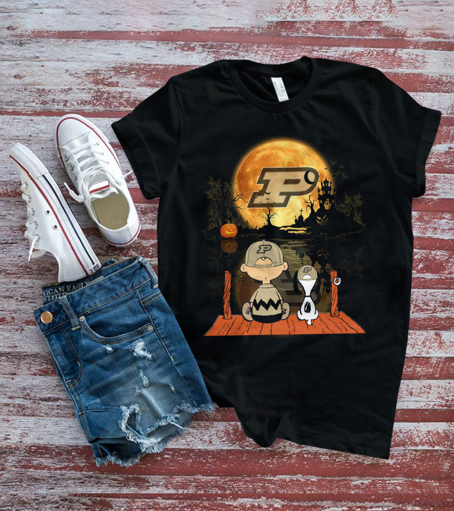 Purdue Boilermakers Halloween Moon Charlie Snoopy T-Shirt