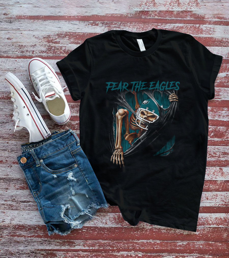 Fear The Eagles Philadelphia Football Skeleton Ripping Through NFL L1MTH T-Shirt