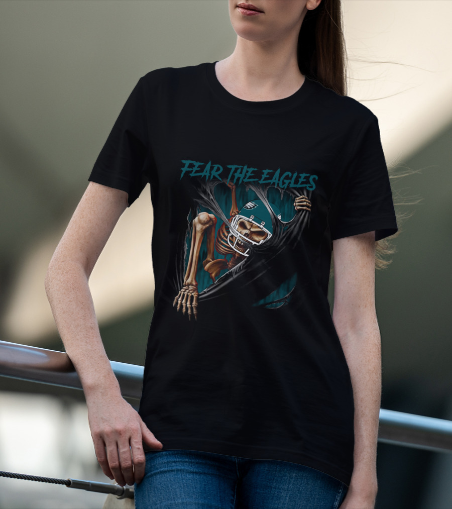 Fear The Eagles Philadelphia Football Skeleton Ripping Through NFL L1MTH T-Shirt