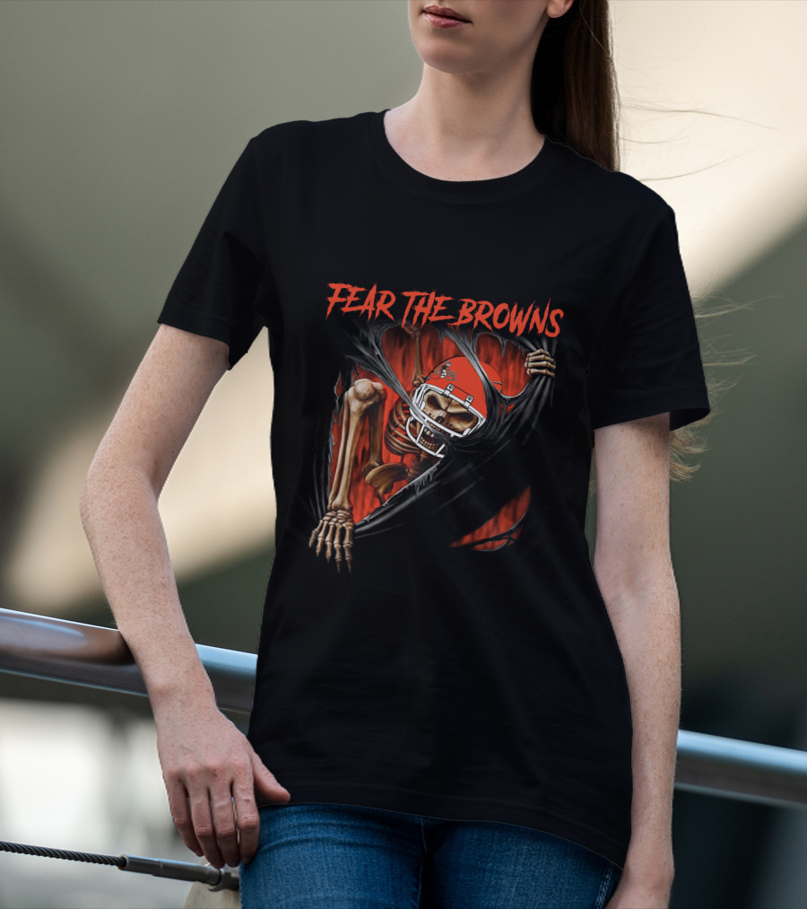 Fear The Browns Cleveland Skeleton NFL Football 515NFL L1MTH T-Shirt