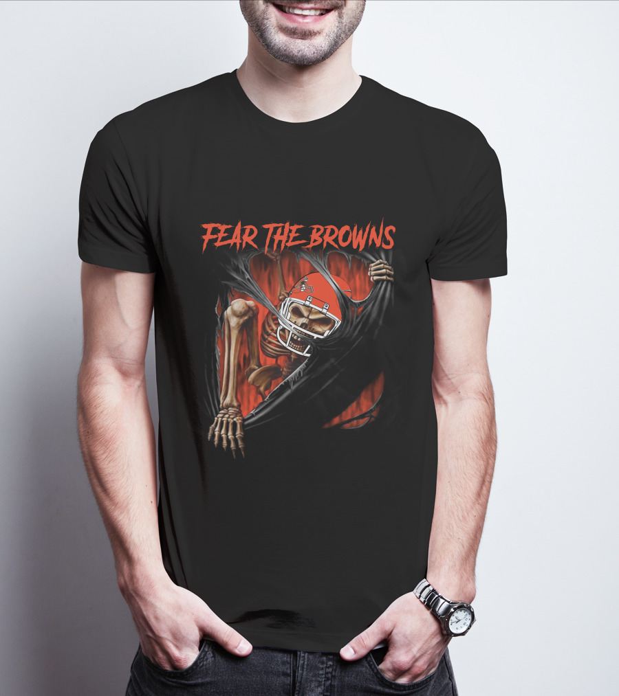 Fear The Browns Cleveland Skeleton NFL Football 515NFL L1MTH T-Shirt