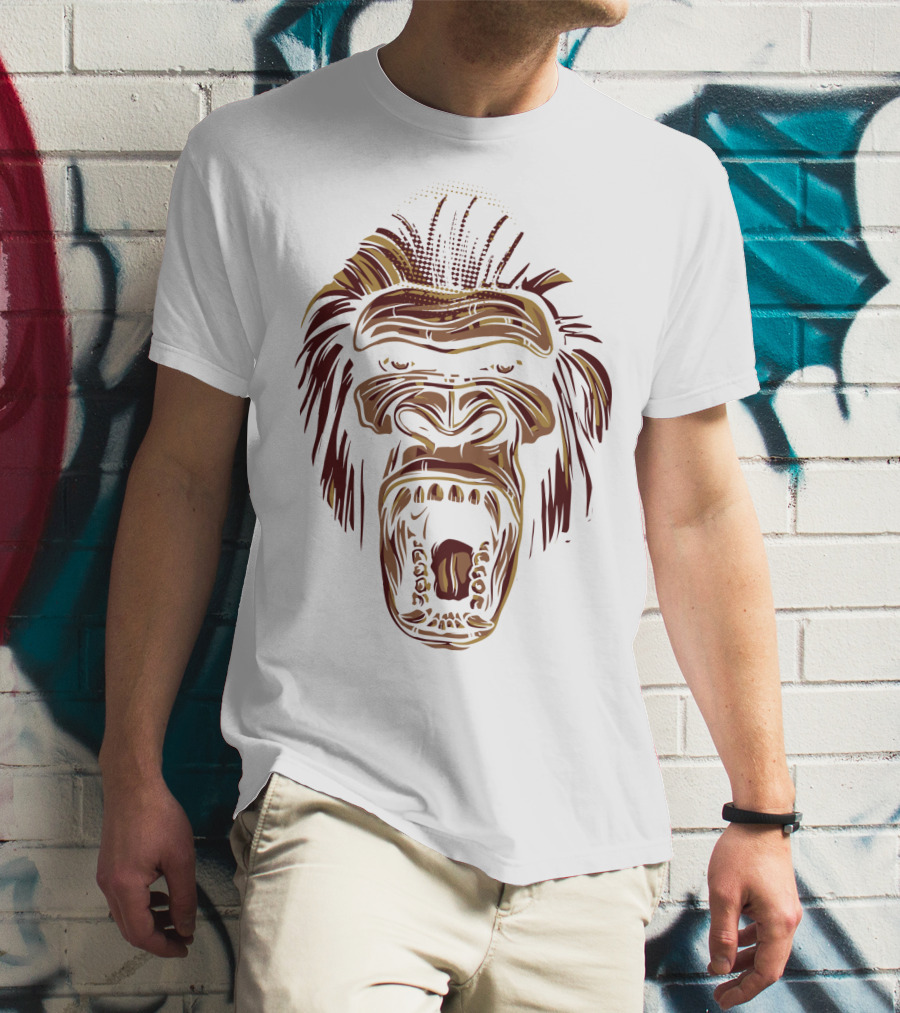 Oooppeww Roaring Gorilla Face T-Shirt