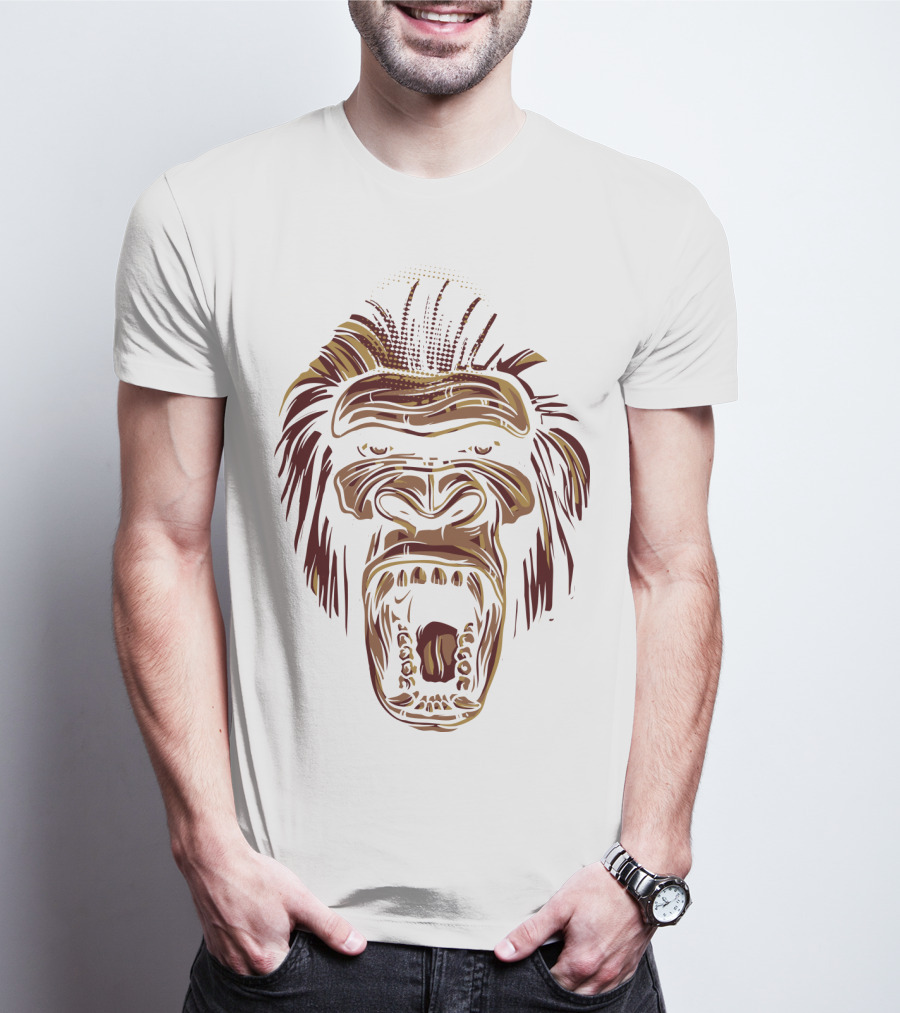 Oooppeww Roaring Gorilla Face T-Shirt